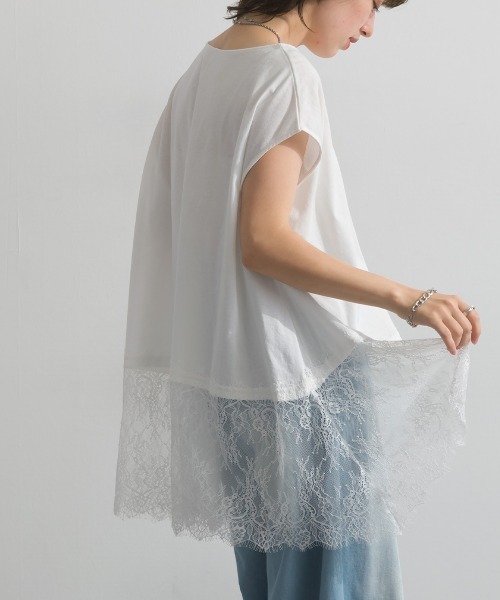 enhaut(アンオート)の「天竺編み Aライン ヘムワイド レース トップス Tシャツ レイヤード(Tシャツ/カットソー・レディース・ホワイト/ブラック・FREE)」の7枚目の写真