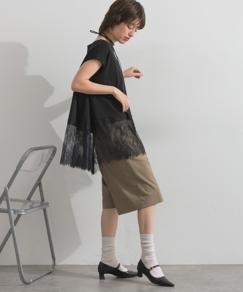 enhaut(アンオート)の「天竺編み Aライン ヘムワイド レース トップス Tシャツ レイヤード(Tシャツ/カットソー・レディース・ホワイト/ブラック・FREE)」の12枚目の写真