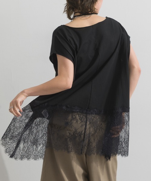 enhaut(アンオート)の「天竺編み Aライン ヘムワイド レース トップス Tシャツ レイヤード(Tシャツ/カットソー・レディース・ホワイト/ブラック・FREE)」の13枚目の写真
