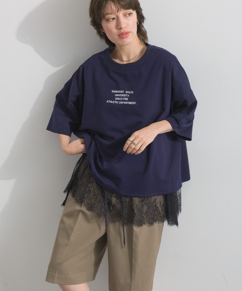 enhaut(アンオート)の「天竺編み Aライン ヘムワイド レース トップス Tシャツ レイヤード(Tシャツ/カットソー・レディース・ホワイト/ブラック・FREE)」の15枚目の写真