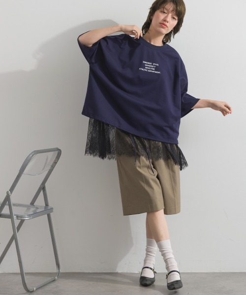 enhaut(アンオート)の「天竺編み Aライン ヘムワイド レース トップス Tシャツ レイヤード(Tシャツ/カットソー・レディース・ホワイト/ブラック・FREE)」の16枚目の写真