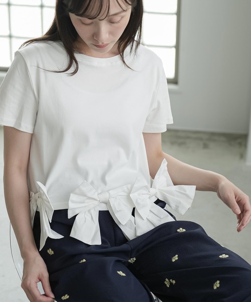 mili an deni(ミリアンデニ)の「裾リボンヘムTシャツ(Tシャツ/カットソー・レディース・ブラック/オフホワイト・M)」の3枚目の写真