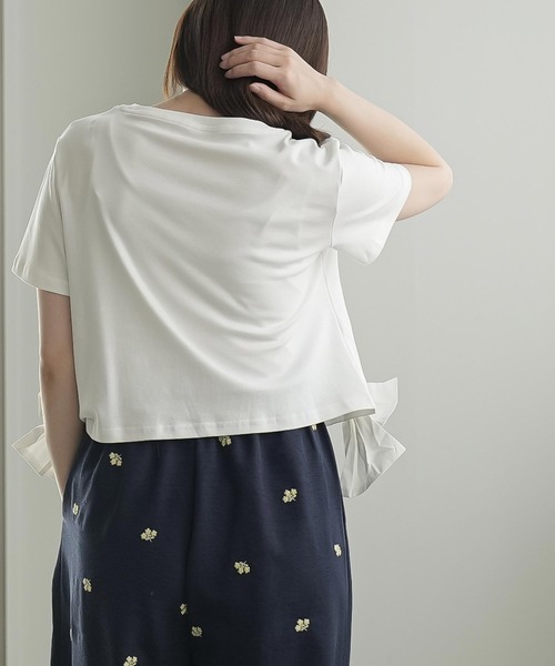 mili an deni(ミリアンデニ)の「裾リボンヘムTシャツ(Tシャツ/カットソー・レディース・ブラック/オフホワイト・M)」の5枚目の写真