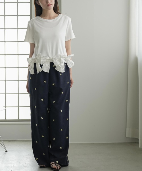 mili an deni(ミリアンデニ)の「裾リボンヘムTシャツ(Tシャツ/カットソー・レディース・ブラック/オフホワイト・M)」の6枚目の写真