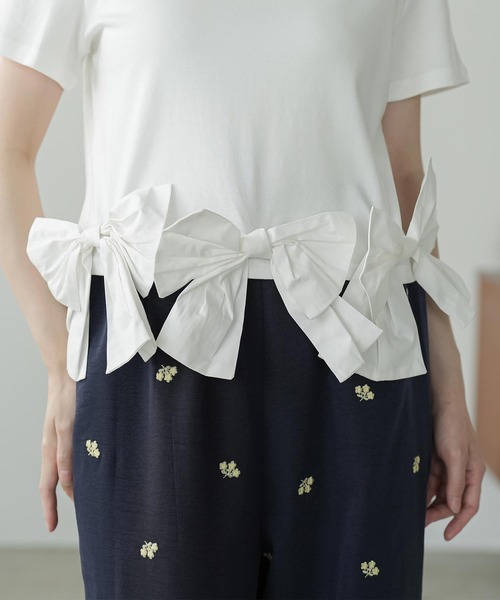 mili an deni(ミリアンデニ)の「裾リボンヘムTシャツ(Tシャツ/カットソー・レディース・ブラック/オフホワイト・M)」の12枚目の写真