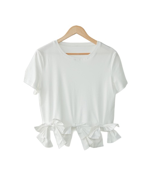 mili an deni(ミリアンデニ)の「裾リボンヘムTシャツ(Tシャツ/カットソー・レディース・ブラック/オフホワイト・M)」の14枚目の写真