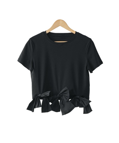 mili an deni(ミリアンデニ)の「裾リボンヘムTシャツ(Tシャツ/カットソー・レディース・ブラック/オフホワイト・M)」の15枚目の写真