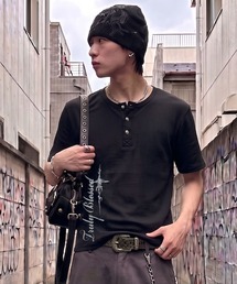 ヘンリーネックサーマル半袖Tシャツ/ウィング/バックプリント