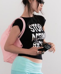 【STOP】シルバー箔プリントTシャツ