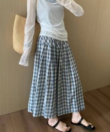 ハイウエスト チェック柄 コットンリネン スカート