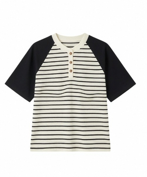 LUCPY(ラクピー)の「ボーダーヘンリーネックラグラントップス(その他トップス・レディース・ブルー・X-LARGE/LARGE/MEDIUM/SMALL)」の5枚目の写真