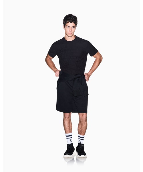 ARMANI EXCHANGE(アルマーニエクスチェンジ)の「【A|X アルマーニ エクスチェンジ】オールオーバーロゴ スウェットショーツ(スウェットパンツ・メンズ・ブラック・MEDIUM/LARGE/X-LARGE/SMALL/X-SMALL)」の5枚目の写真
