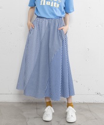 パターンミックス切り替えフレアスカート