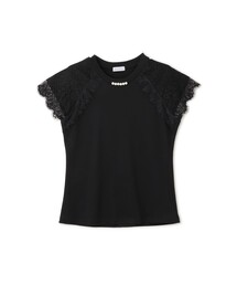 袖レースパールネックTシャツ