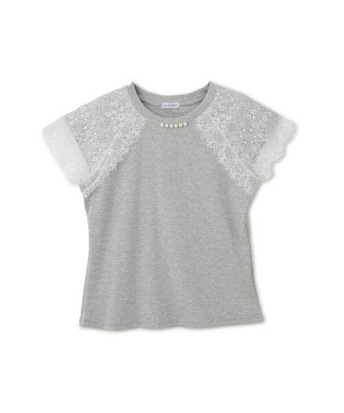 Jayro（ジャイロ）の「袖レースパールネックTシャツ（Tシャツ/カットソー・レディース・ライトグレー/ブラック系その他/ホワイト系その他・FREE）」の3枚目の写真