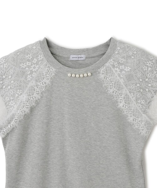 Jayro（ジャイロ）の「袖レースパールネックTシャツ（Tシャツ/カットソー・レディース・ライトグレー/ブラック系その他/ホワイト系その他・FREE）」の4枚目の写真
