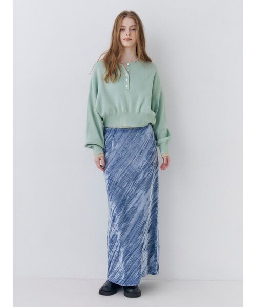 Ungrid(アングリッド)の「ヘンリーネックバイカラーコットン混ニット(ニット/セーター・レディース・イエロー/グリーン/オレンジ/パープル・FREE)」の8枚目の写真
