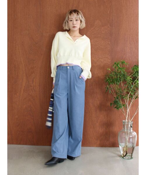 Ungrid(アングリッド)の「ヘンリーネックバイカラーコットン混ニット(ニット/セーター・レディース・イエロー/グリーン/オレンジ/パープル・FREE)」の14枚目の写真