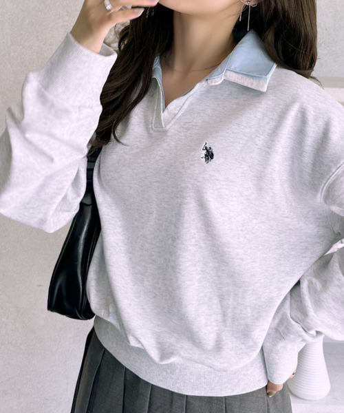 U.S. POLO ASSN.（ユーエスポロアッスン）の「【Ada.別注 U.S. POLO ASSN.】シャツ ドッキング ショート丈 ダブルカラー スウェット（その他トップス・レディース・ネイビー/グレー/オートミール・L/M）」の16枚目の写真
