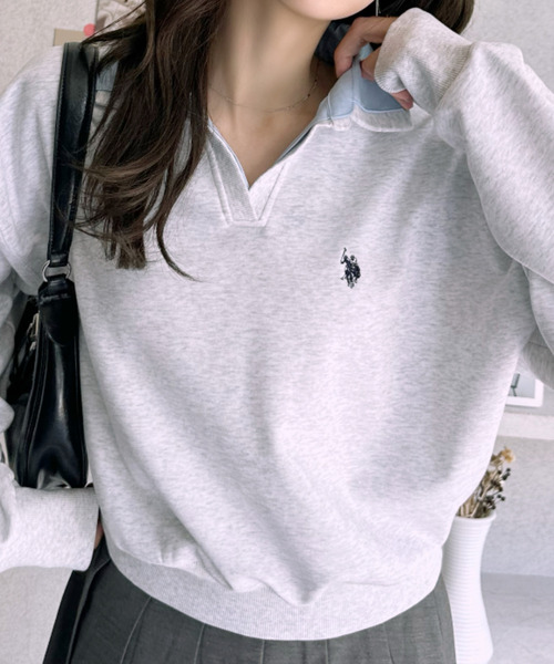 U.S. POLO ASSN.（ユーエスポロアッスン）の「【Ada.別注 U.S. POLO ASSN.】シャツ ドッキング ショート丈 ダブルカラー スウェット（その他トップス・レディース・ネイビー/グレー/オートミール・L/M）」の17枚目の写真