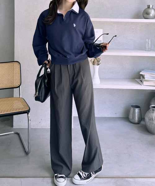 U.S. POLO ASSN.（ユーエスポロアッスン）の「【Ada.別注 U.S. POLO ASSN.】シャツ ドッキング ショート丈 ダブルカラー スウェット（その他トップス・レディース・ネイビー/グレー/オートミール・L/M）」の8枚目の写真