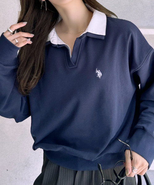 U.S. POLO ASSN.（ユーエスポロアッスン）の「【Ada.別注 U.S. POLO ASSN.】シャツ ドッキング ショート丈 ダブルカラー スウェット（その他トップス・レディース・ネイビー/グレー/オートミール・L/M）」の10枚目の写真