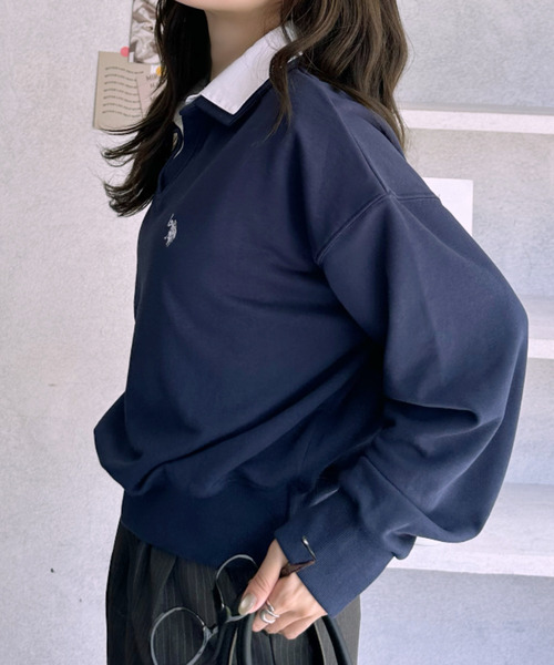 U.S. POLO ASSN.（ユーエスポロアッスン）の「【Ada.別注 U.S. POLO ASSN.】シャツ ドッキング ショート丈 ダブルカラー スウェット（その他トップス・レディース・ネイビー/グレー/オートミール・L/M）」の6枚目の写真
