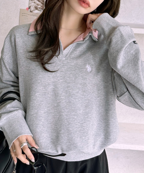 U.S. POLO ASSN.（ユーエスポロアッスン）の「【Ada.別注 U.S. POLO ASSN.】シャツ ドッキング ショート丈 ダブルカラー スウェット（その他トップス・レディース・ネイビー/グレー/オートミール・L/M）」の20枚目の写真