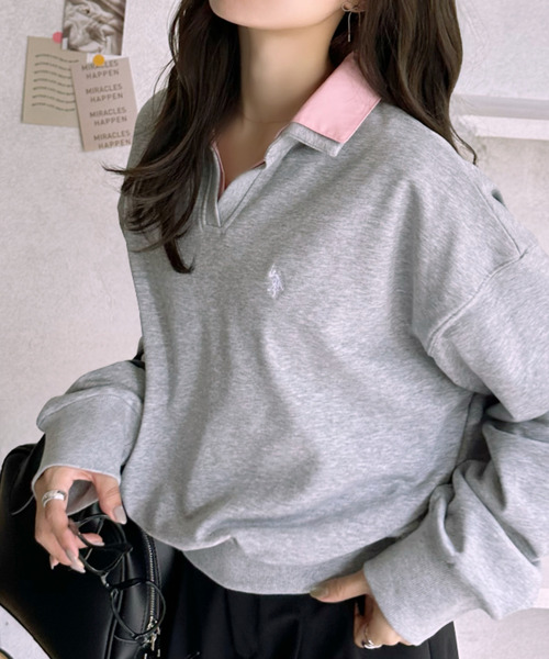 U.S. POLO ASSN.（ユーエスポロアッスン）の「【Ada.別注 U.S. POLO ASSN.】シャツ ドッキング ショート丈 ダブルカラー スウェット（その他トップス・レディース・ネイビー/グレー/オートミール・L/M）」の21枚目の写真