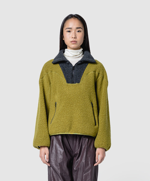 muller of yoshiokubo(ミュラーオブヨシオクボ)の「muller of yoshiokubo ミュラーオブヨシオクボ / fleece-texture half-zip Sweatshirt / MLF26709(その他トップス・レディース・グレー/ライム/ブラック・36/38)」の1枚目の写真