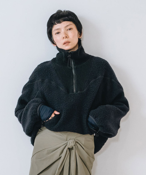 muller of yoshiokubo(ミュラーオブヨシオクボ)の「muller of yoshiokubo ミュラーオブヨシオクボ / fleece-texture half-zip Sweatshirt / MLF26709(その他トップス・レディース・グレー/ライム/ブラック・36/38)」の2枚目の写真