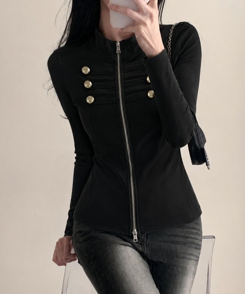 Achic(アシック)の「【今季大注目!】ナポレオン風Wジップトップス(Tシャツ/カットソー・レディース・グリーン/ホワイト/ブラック/チャコールグレー・M)」の18枚目の写真