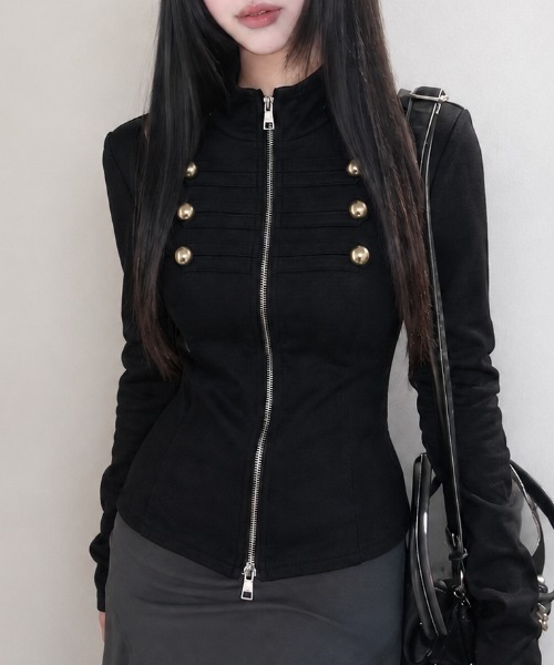 Achic(アシック)の「【今季大注目!】ナポレオン風Wジップトップス(Tシャツ/カットソー・レディース・グリーン/ホワイト/ブラック/チャコールグレー・M)」の13枚目の写真