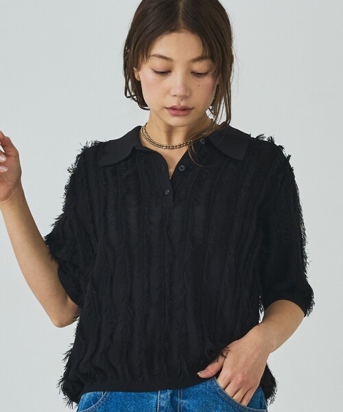 abahouse mavie(アバハウスマヴィ)の「フリンジニットポロ(ニット/セーター・レディース・オフホワイト/ブラウン/ブラック・フリー)」の2枚目の写真