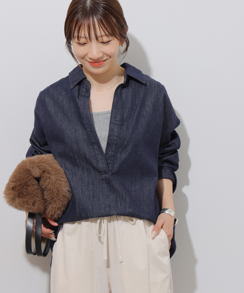 JOURNAL STANDARD relume(ジャーナルスタンダード レリューム)の「デニムスキッパーシャツ(シャツ/ブラウス・レディース・ネイビー/ブルー・FREE)」の6枚目の写真