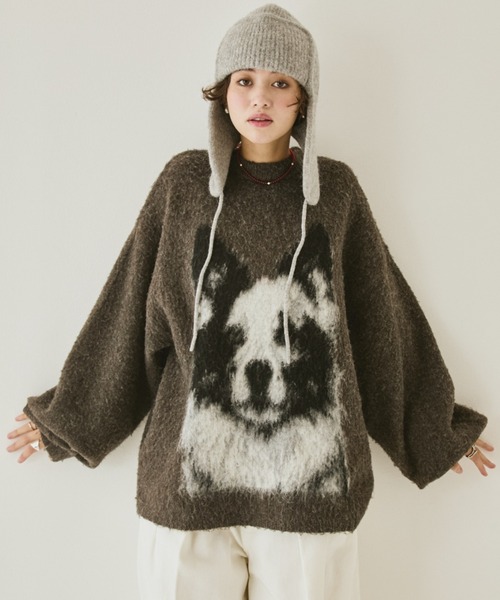 MIRROR STOKE(ミラーストーク)の「【ZOZO限定】BORDER COLLEE SHAGGY KNIT/ボーダーコリーシャギーニット(ニット/セーター・レディース・ベージュ/ダークブラウン/ブルー・MEDIUM)」の2枚目の写真