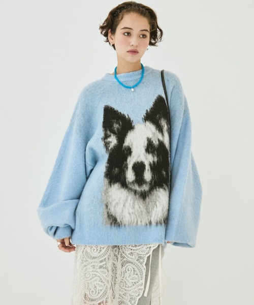 MIRROR STOKE(ミラーストーク)の「【ZOZO限定】BORDER COLLEE SHAGGY KNIT/ボーダーコリーシャギーニット(ニット/セーター・レディース・ベージュ/ダークブラウン/ブルー・MEDIUM)」の4枚目の写真