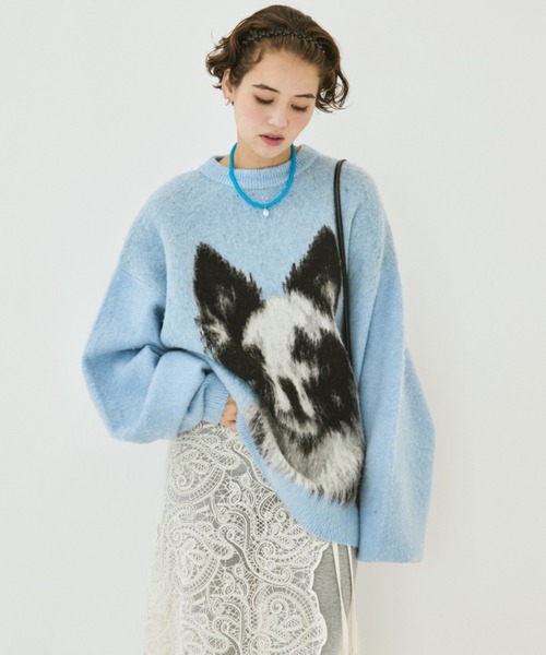 MIRROR STOKE(ミラーストーク)の「【ZOZO限定】BORDER COLLEE SHAGGY KNIT/ボーダーコリーシャギーニット(ニット/セーター・レディース・ベージュ/ダークブラウン/ブルー・MEDIUM)」の5枚目の写真