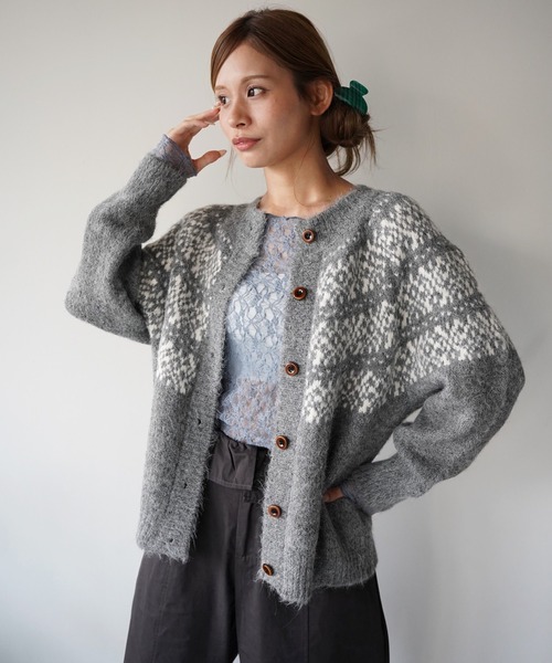 SANSeLF(サンセルフ)の「【SANSeLF】ノルディックニットカーディガン saw26a043(カーディガン/ボレロ・レディース・オフホワイト/グレー・FREE)」の3枚目の写真