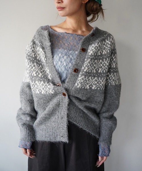 SANSeLF(サンセルフ)の「【SANSeLF】ノルディックニットカーディガン saw26a043(カーディガン/ボレロ・レディース・オフホワイト/グレー・FREE)」の6枚目の写真