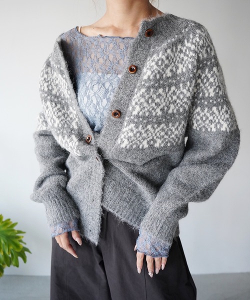 SANSeLF(サンセルフ)の「【SANSeLF】ノルディックニットカーディガン saw26a043(カーディガン/ボレロ・レディース・オフホワイト/グレー・FREE)」の5枚目の写真