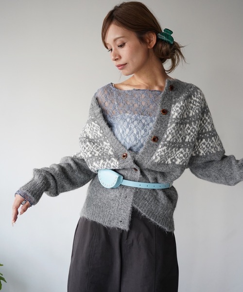 SANSeLF(サンセルフ)の「【SANSeLF】ノルディックニットカーディガン saw26a043(カーディガン/ボレロ・レディース・オフホワイト/グレー・FREE)」の8枚目の写真