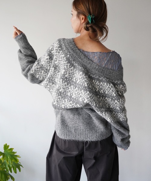 SANSeLF(サンセルフ)の「【SANSeLF】ノルディックニットカーディガン saw26a043(カーディガン/ボレロ・レディース・オフホワイト/グレー・FREE)」の7枚目の写真