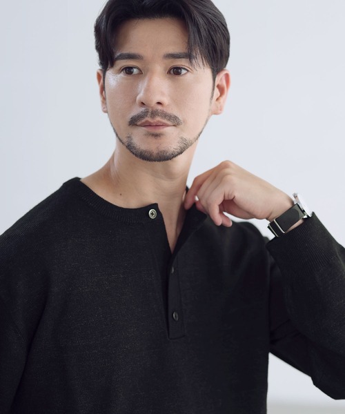 SPU(スプ)の「【ウォッシャブル・抗ピリング】大人のスウェットライクヘンリーネックニット(ニット/セーター・メンズ・ブラック/グレー/ネイビー/ブラウン・XL/L/M/S)」の6枚目の写真