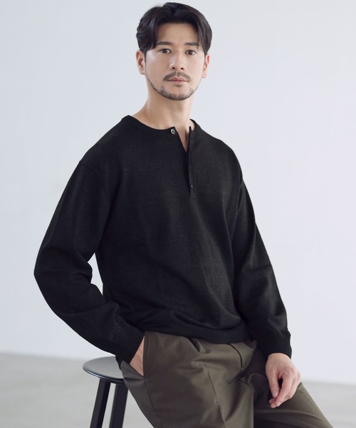 SPU(スプ)の「【ウォッシャブル・抗ピリング】大人のスウェットライクヘンリーネックニット(ニット/セーター・メンズ・ブラック/グレー/ネイビー/ブラウン・XL/L/M/S)」の7枚目の写真