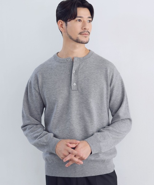 SPU(スプ)の「【ウォッシャブル・抗ピリング】大人のスウェットライクヘンリーネックニット(ニット/セーター・メンズ・ブラック/グレー/ネイビー/ブラウン・XL/L/M/S)」の13枚目の写真