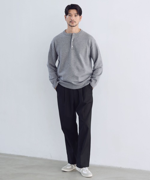 SPU(スプ)の「【ウォッシャブル・抗ピリング】大人のスウェットライクヘンリーネックニット(ニット/セーター・メンズ・ブラック/グレー/ネイビー/ブラウン・XL/L/M/S)」の16枚目の写真