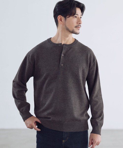 SPU(スプ)の「【ウォッシャブル・抗ピリング】大人のスウェットライクヘンリーネックニット(ニット/セーター・メンズ・ブラック/グレー/ネイビー/ブラウン・XL/L/M/S)」の20枚目の写真
