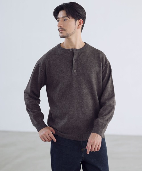 SPU(スプ)の「【ウォッシャブル・抗ピリング】大人のスウェットライクヘンリーネックニット(ニット/セーター・メンズ・ブラック/グレー/ネイビー/ブラウン・XL/L/M/S)」の21枚目の写真