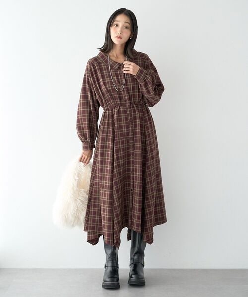 earth music&ecology(アースミュージックアンドエコロジー)の「マルチウェイチェックシャツワンピース(シャツワンピース・レディース・ブラック/ボルドー・FREE)」の3枚目の写真